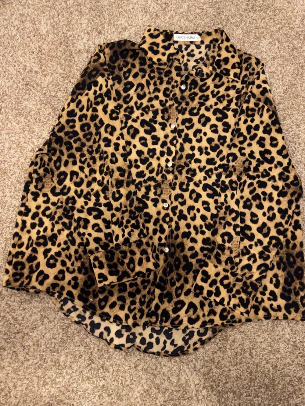 Grace & Emma Leopard Print Button-Up Shirt - Tan & Black